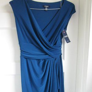 NWT Chaps by Ralph Lauren Ruched Faux Wrap Sleeveless Jersey Dress in Royal Blue